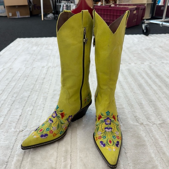 Rare Donald J. Pliner Lime Green Suede Western Boots Size 6 - Made in Italy - Picture 3 of 12